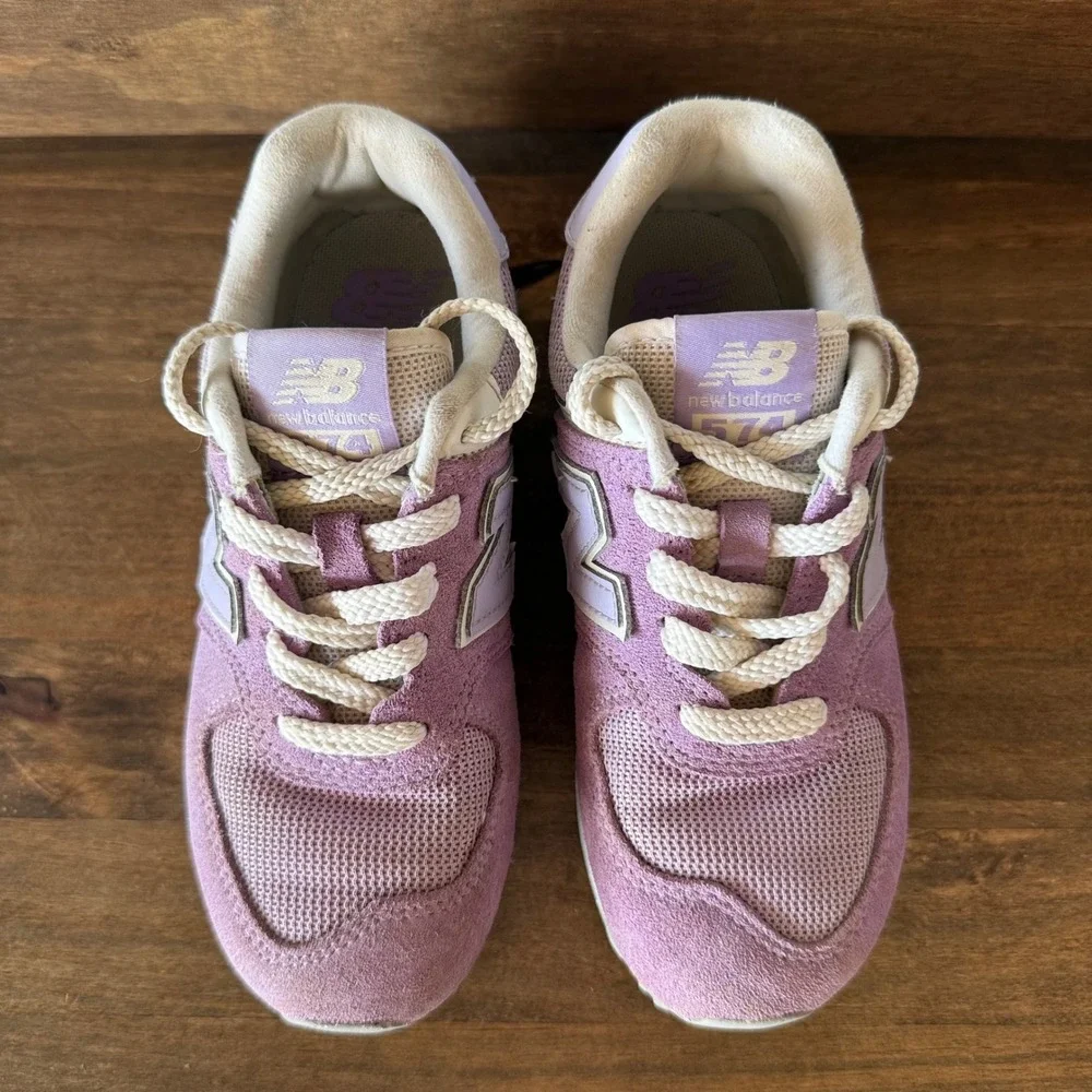 New Balance 574 Kids Lilac Glow Suede Sneakers PC574ESL Size 13
